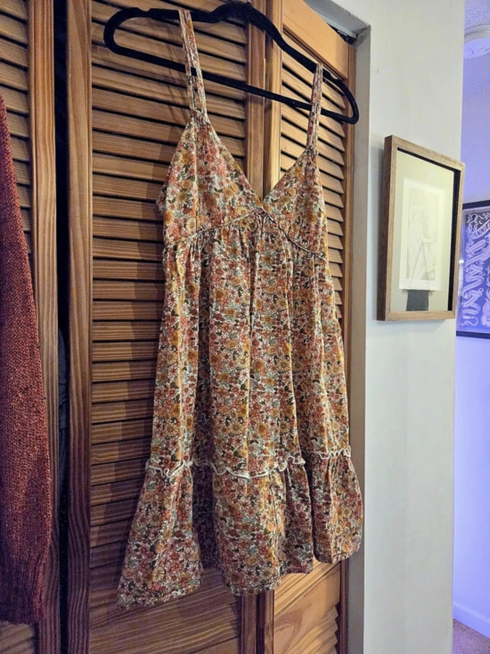 Wild Fable Floral Tiered Ruffle Mini Dress Brown & Orange